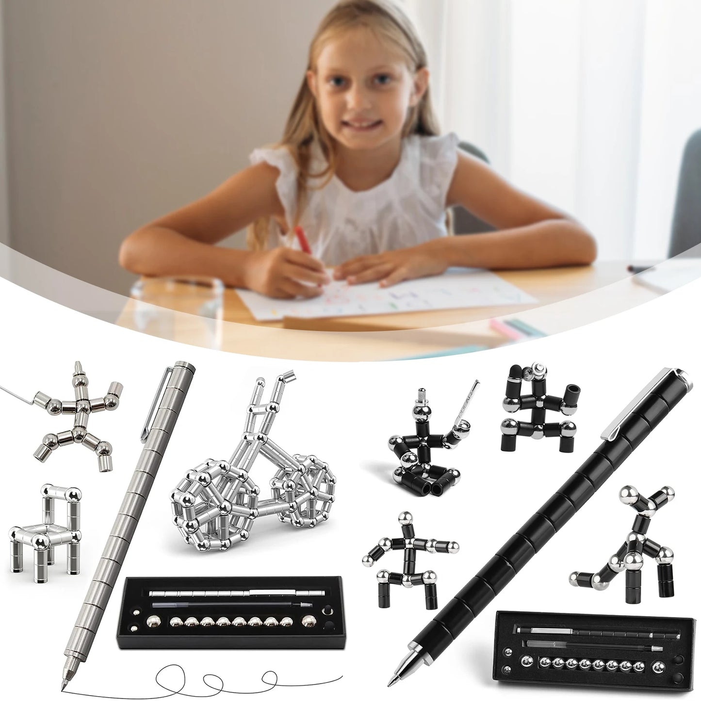 Magnetic Multi Function Pen Novel Student Decompression Magnetic Black Ballpoint Pen Student Writing Supplies Gift For Friends