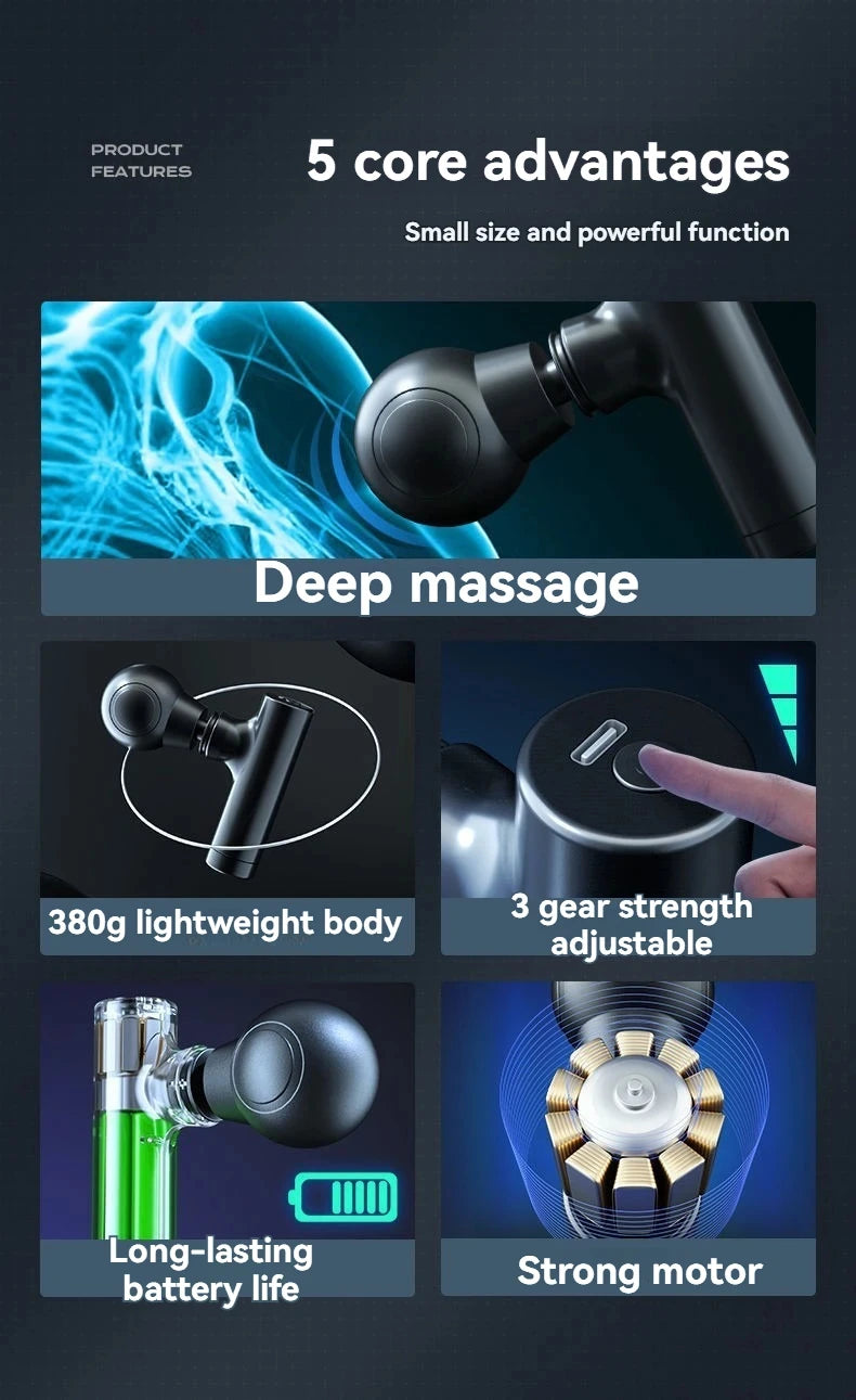 Portable Mini Massage Gun 3-Speed Deep Tissue for Shoulder Leg Foot Muscles Home Gym Use Mute Handheld Massager