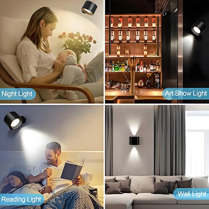 Led 2 in 1 Wall Lights Touch Control 2000mah Battery Usb Recharge 360° Rotatable Wireless Portable  Bedroom Reading Night Lamp