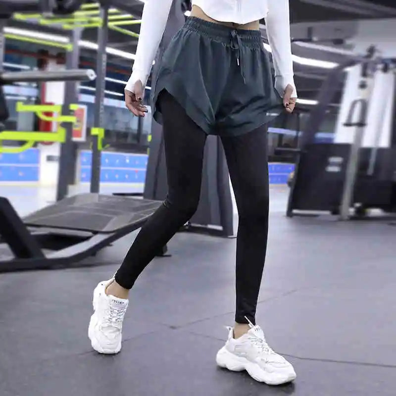 Yoga Pants Leggings Two-piece Skirt Style Quick-drying Workout Yoga Pants Women Pockets Sport Trousers Leggings