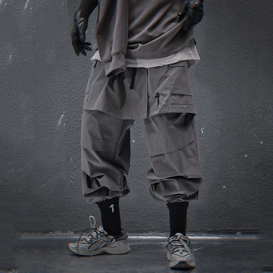 Techwear Tactical Skirt Pants Men's Fashion Streetwear Baggy Cargo Pants Joggers Black Loose Sweatpants