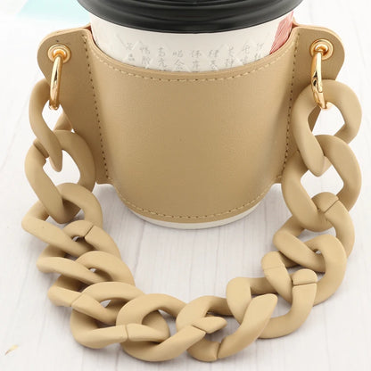 Reusable Leather Cup Coffee Sleeve with Chain Hot Coffee Iced Coffee Sleeve Leather Drink Carrier For Coffee Drinks Coffee Purse