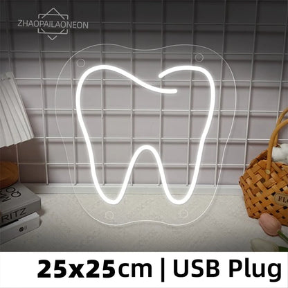DENTAL CARE LED Neon Tooth USB Powered Neon Signs Teeth Dental Night Light 3D Wall Art & Game Room Bedroom Party Decor Lamp Sign