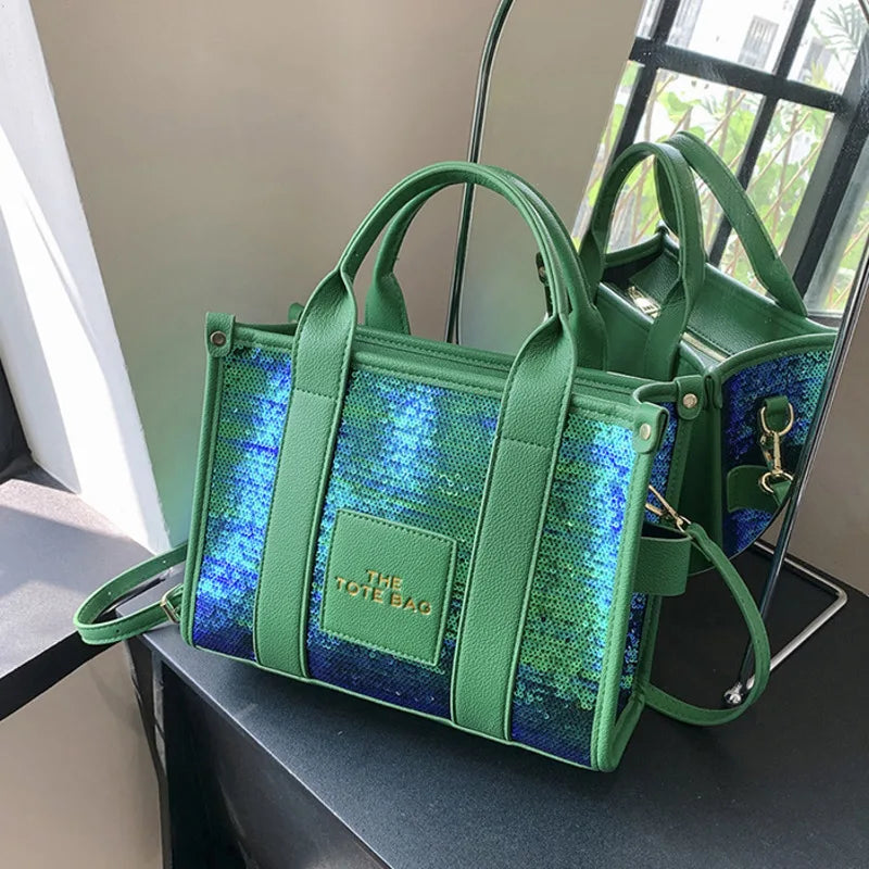 Women's Tote Bag Sequin Shoulder Bag PU Leather Large Capacity Luxury Designer The Tote Bag For Women Crossbody Bags 2024 New
