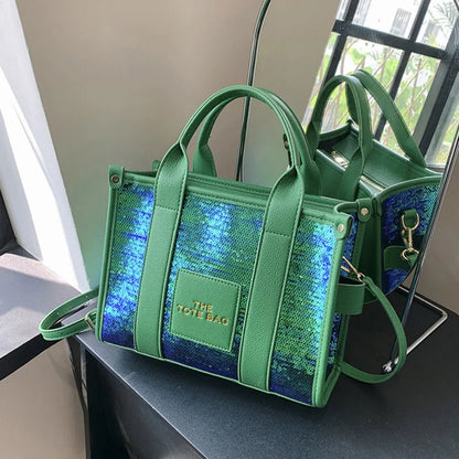 Women's Tote Bag Sequin Shoulder Bag PU Leather Large Capacity Luxury Designer The Tote Bag For Women Crossbody Bags 2024 New