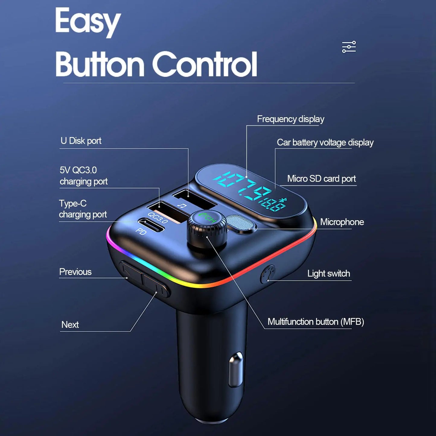 Car Bluetooth FM Transmitter Bluetooth 5.0 FM Transmitter USB PD Car Fast Charger Electronic Accessories