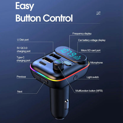Car Bluetooth FM Transmitter Bluetooth 5.0 FM Transmitter USB PD Car Fast Charger Electronic Accessories
