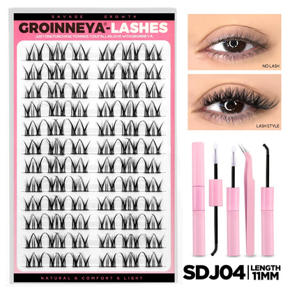 GROINNEYA Lash Clusters Kit DIY Lash Extension Volume Waterproof Individual Lashes Clusters Kit Lash Bond & Seal & Lash Tweezers