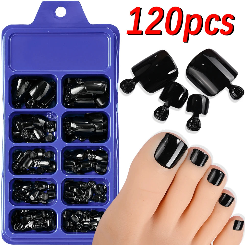 100PCS Short Square False Toenail Tips Full Cover White Artificial Fake Toenail Acrylic Foot Nail Art Tip Press on Toe Extension