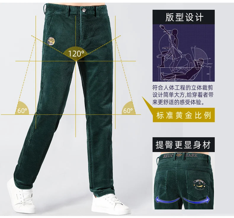 2024 Winter Corduroy Pants for Men Casual Stretch Cotton Straight  Mens Trousers Mid Waist Korean Style  Free Delivery Plus Size