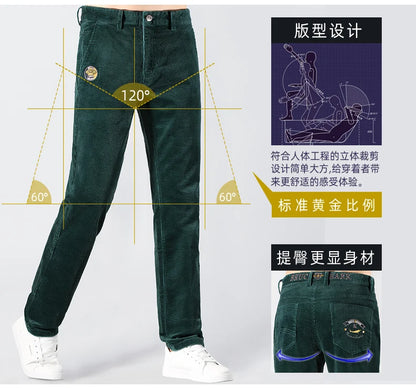 2024 Winter Corduroy Pants for Men Casual Stretch Cotton Straight  Mens Trousers Mid Waist Korean Style  Free Delivery Plus Size