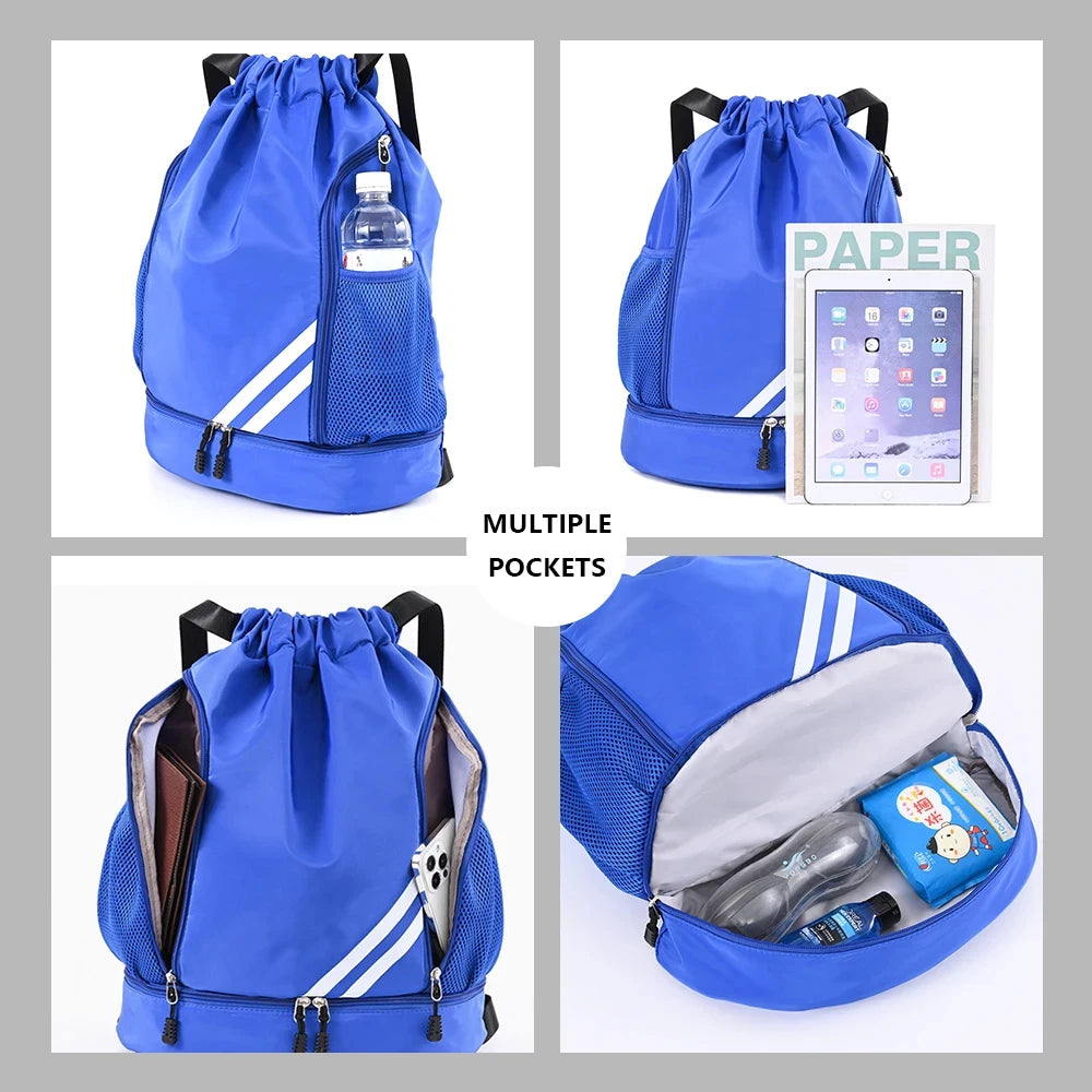 1PCS Sports Drawstring Backpack,Waterproof Drawstring Sports Bag Soccer Bag Swim Gym Bag for Men Women with Ball Shoes Compartme