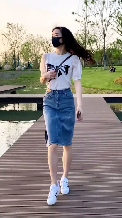 Skirts for Women To Knees Length Womens Skirt Jeans Denim Pencil Clothing with Slit Y2k Trend High Quality Summer 2024 Fashion V