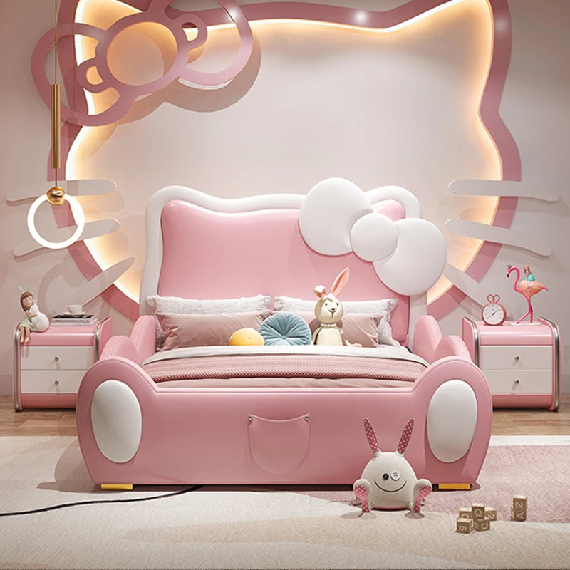 150X200cm Modern Childrens cartoon girl princ ess bed pink queen size bed frame full  double bed complete bedroom furniture