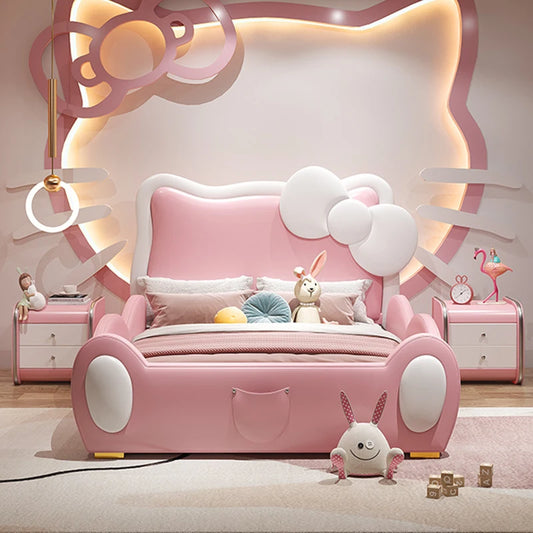 150X200cm Modern Childrens cartoon girl princ ess bed pink queen size bed frame full  double bed complete bedroom furniture