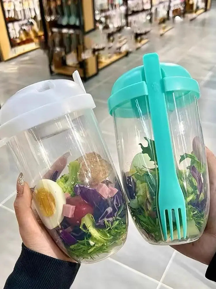 1pc White/Green Portable Bottle Salad Container Bottle-Shaped Bento Salad Bowl For Lunch Salad Box With Fork Salad Bowl