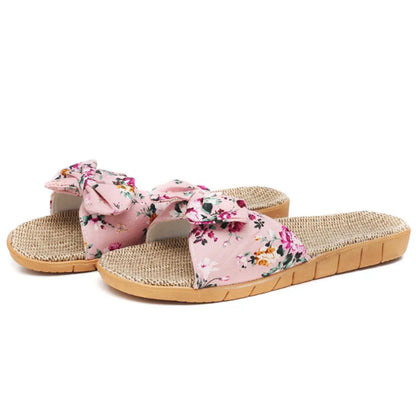 Sandalias Mujer 2024 Hot Women Female  Bowknot Flax Linen Flip Flops Beach Shoes Sandals Slipper SandáLias Femininas 여름샌들