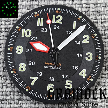 Gramock Classics Sterile 29mm Pilot Black Watch Dial Part for NH35/36 ETA PT5000 Miyota Mingzhu DG ST2130 Movement Part Hand Set