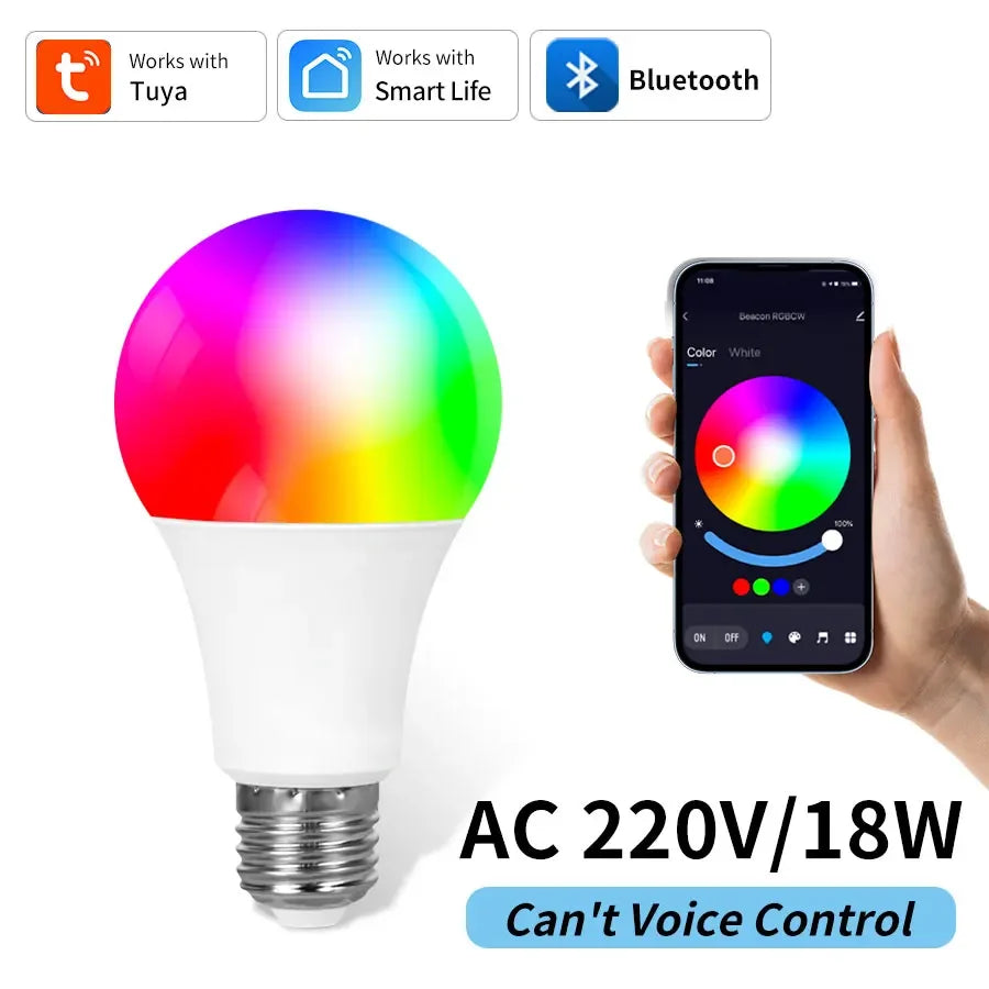 220V Tuya Smart Bluetooth LED Light Bulbs E27 9W 15W 18W RGB Bulbs APP Control Dimmable Timer Function For Bedroom Living Room