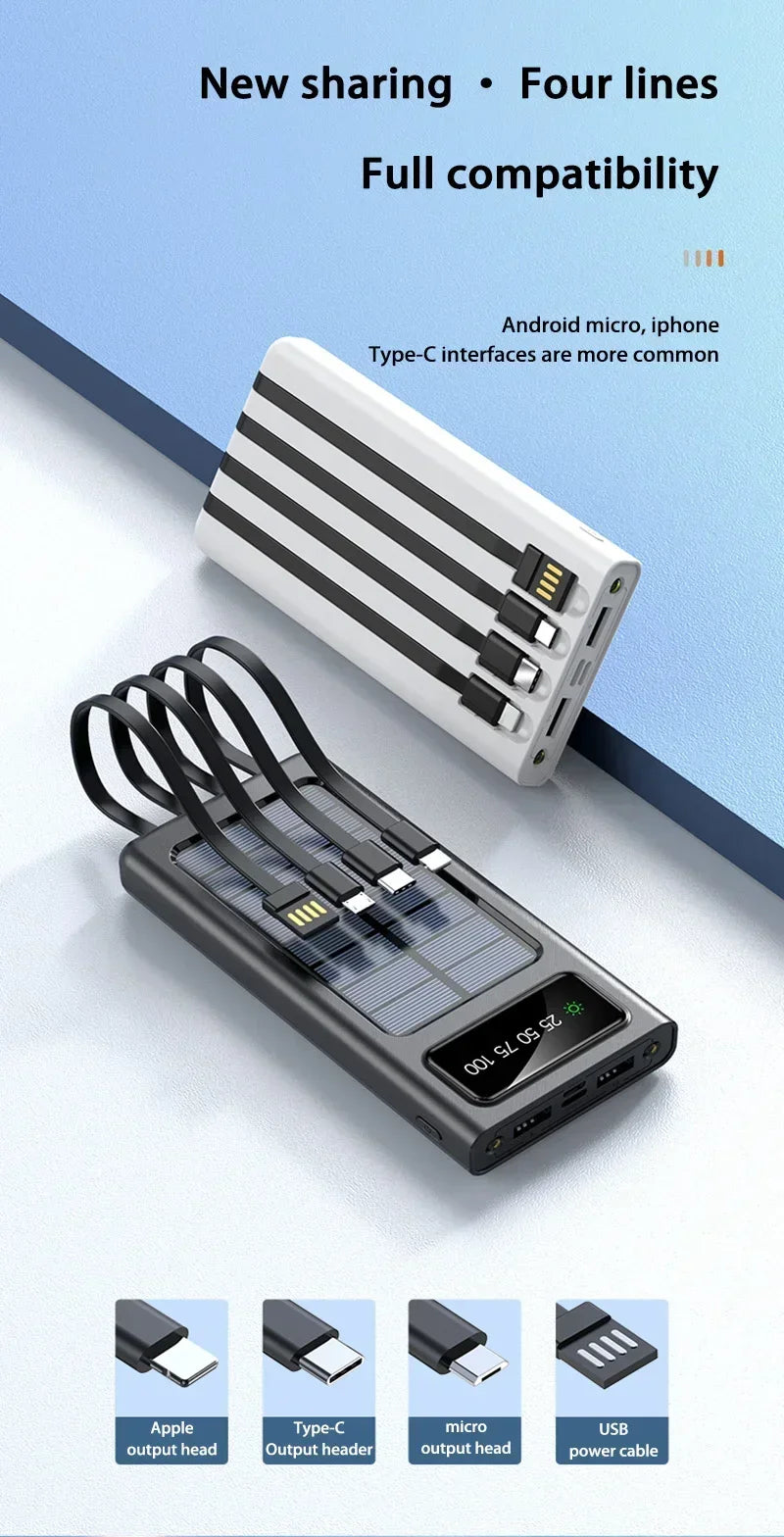 Solar Power Bank Large Capacity Spare Battery Fast Charging Portable Power Banks 20000mAh Auxiliary Batteries Outdoor