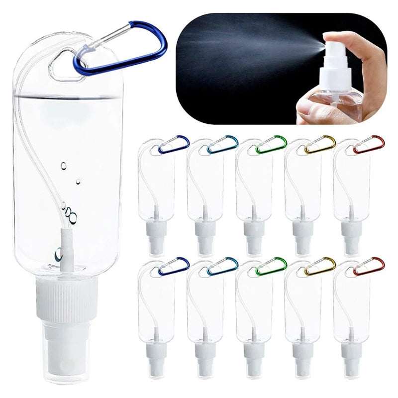 10Pcs 30/50/60ml Clear Travel Plastic Keychain Refillable Bottles Empty Spray/Flip Bottles Portable Mini Leakproof Containers