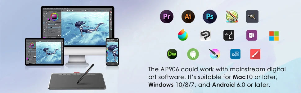 Drawing board, digital tablet computer, HavaPen ap906 9 x 5 inch artistic drawing digital tablet computer with battery-free pen