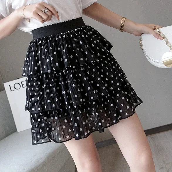 Skirts for Women Pleat Chiffon Womens Skirt Dots Clothing Mini Pleated Ruffle Short White Modest Aesthetic Harajuku A Line Cheap