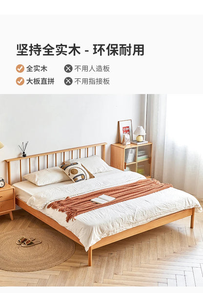 Solid wood bed 1.8 meters double  master bedroom Nordic room modern simple single bed 1.2m 1.5m