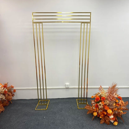 Shiny Gold-Plated Square Screen Backdrop Shelf, Wedding Arch, Geometric Flower, Door Stand, Artificial Flor, 2.2m, 3Pcs