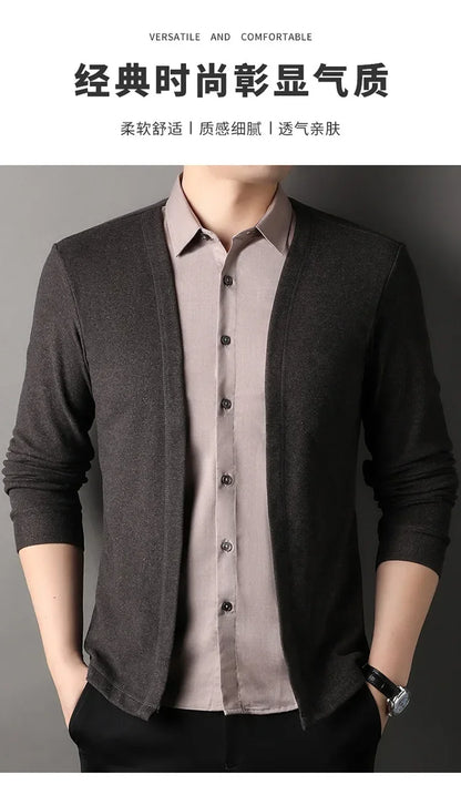Men's Fake Two Piece Shirt Collar Knitted Cardigan Long Sleeve Shirt Man High Street Fake Two Pieces Button All-match Cardigan
