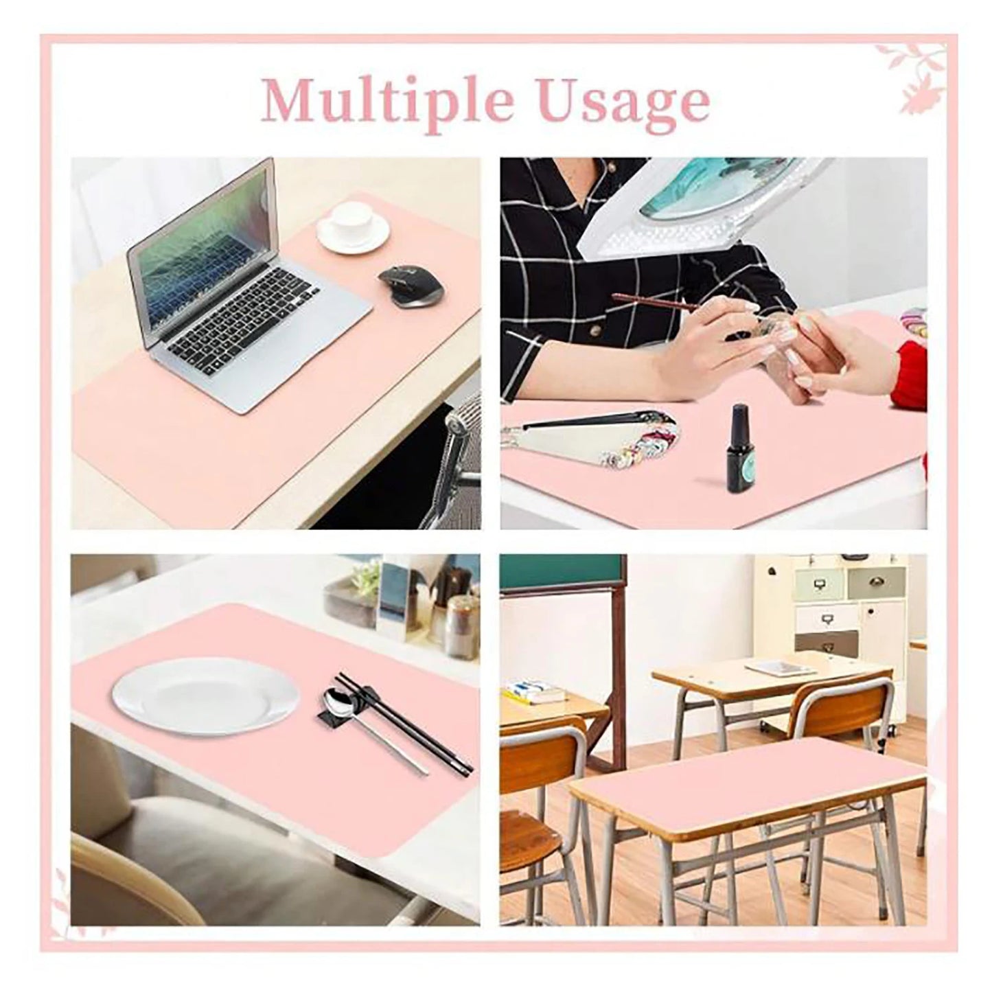 Pink Nail Art Table Mat, Portable Foldable Nail Art Armrest Mat, Microfiber Leather Soft Nail Art Mat for Nail Art Salon