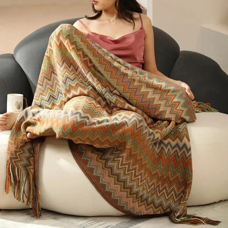Knitted Blankets Bohemian Plaid Throw Blanket Sofa Cover With Tassels Travel Leisure Bed Cover Blanket boho Bedspread