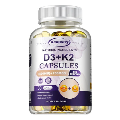 Vitamin D3 5000IU and 200 Mcg Vitamin K2 (MK-7) Capsules for Calcium Absorption, Bone Regeneration, Immune Support, Easy To Melt