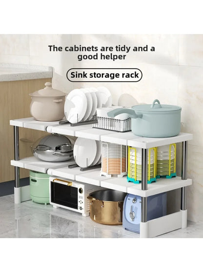 Stackable Storage Rack Wardrobe Layered Partition Rack Closet Sorting Shelves Telescopic Sink Holder Wardrobe Clothing Organizer