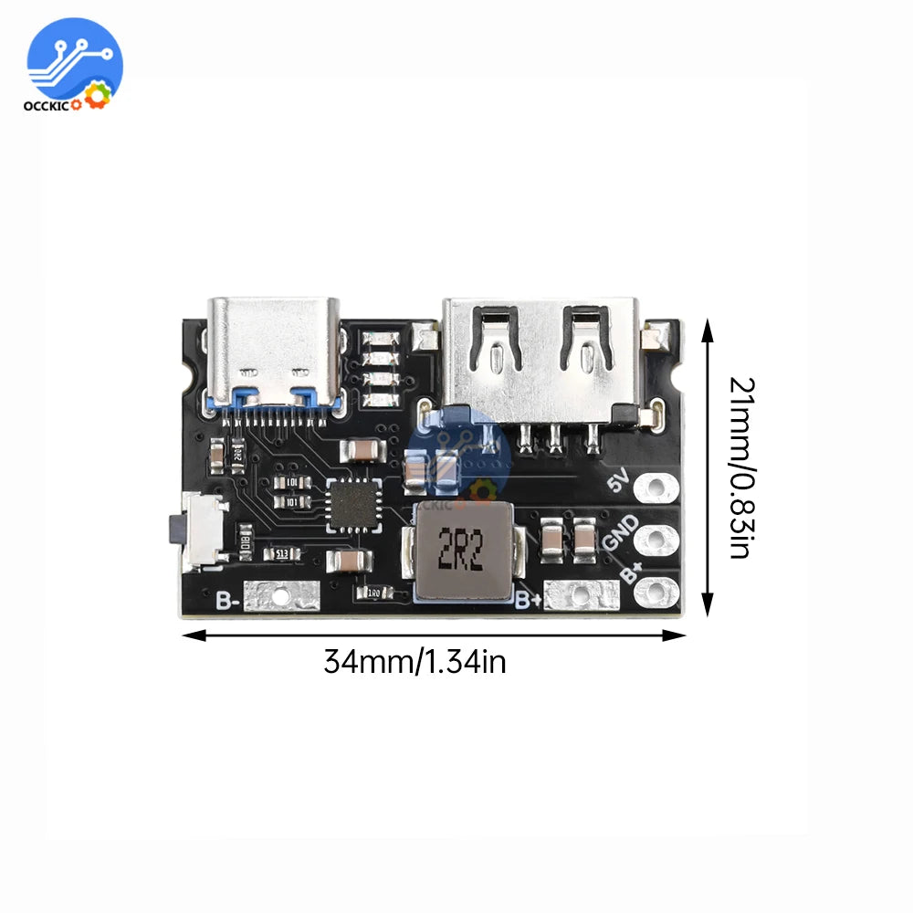 5V TYPE C + USB A 2.4A Charger Discharger Module Single Lithium Battery Charger Board Supports Charging And Discharging