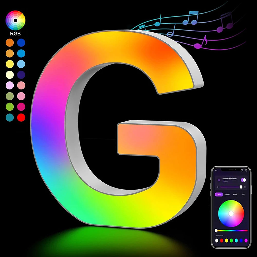 Smart LED Letters Lights Alphabet Light Decorative Name Letter Number Lamp Night Light USB MeRGBW App Music Sync Logo Game Home