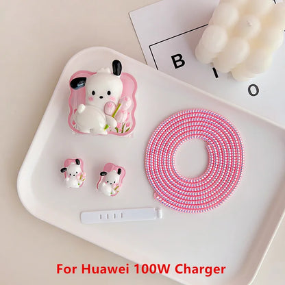 Joytop Sanrio 5Pcs Set Cable Protector for Huawei 35W/40W/66W/88W/100W Fast Charger Case Phone Wire Cord Organizers Winder