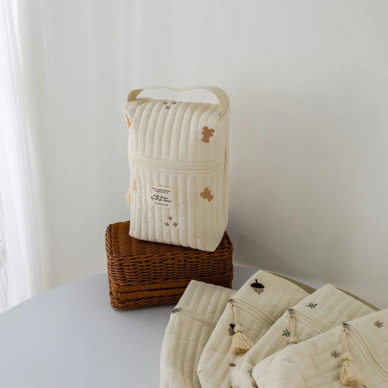 Portable Stroller Nappy Bag Quilted Baby Diaper Caddy Organizer Embroidered Mommy Bags Babies Accessories Changing Bag Storage