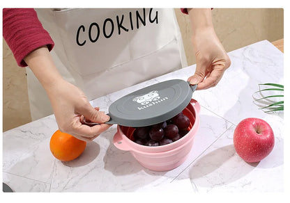 Travel Portable Silicone Folding Bowl Children's Travel Outdoor Tableware with Lid Foldable Noodle Bowl