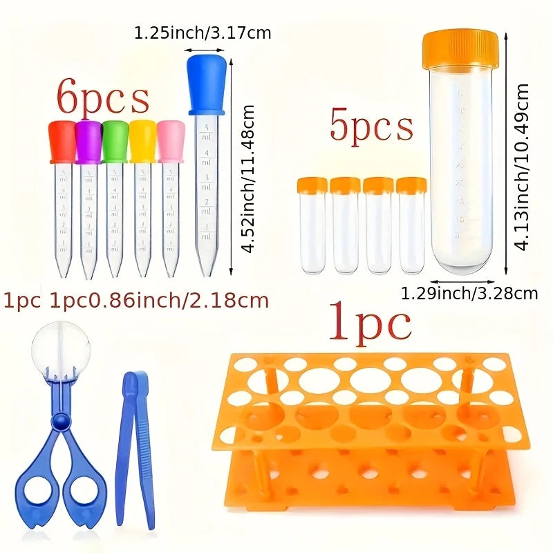 Sports skill development tool kit, including extra large test tubes, colored silicone droppers, durable orange storage boxes and