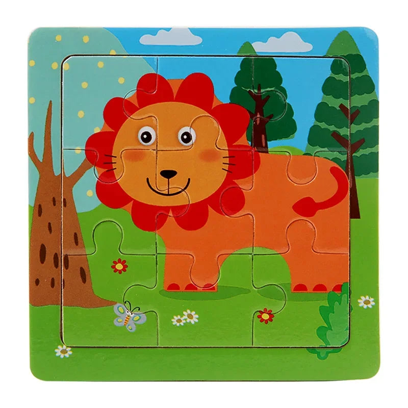 3D Puzzles Cartoon Animals Wooden Montessori Game Kids Cognitive Jigsaw Puzzle Baby Toys Educational Toys for Children Toddler
