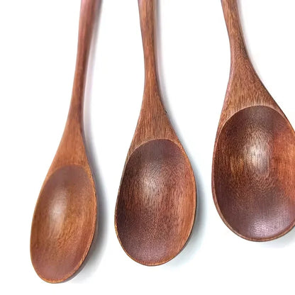 6Pcs Wooden Spoons Set, Kitchen Utensils for Soup, Dessert & Dinner Serving, Wood Cutlery