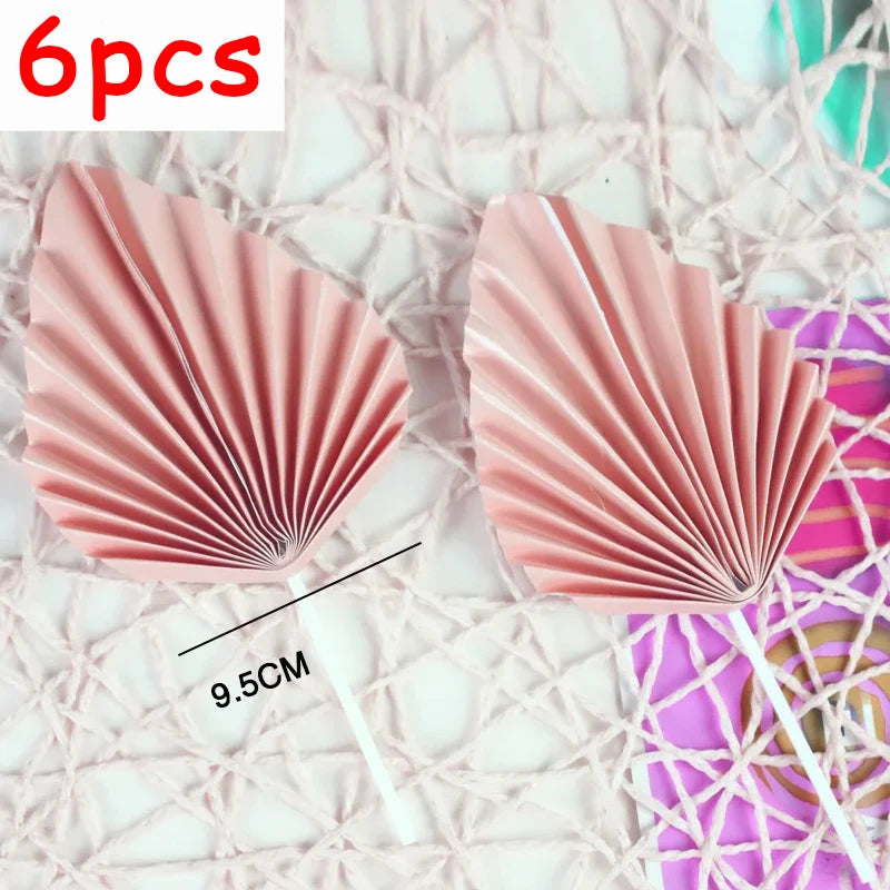 6pcs Palm Spear Cake Topper Happy Birthday Palm Leaf Decoration Cake Decorating Wedding Baking Dessert Table Party Favors