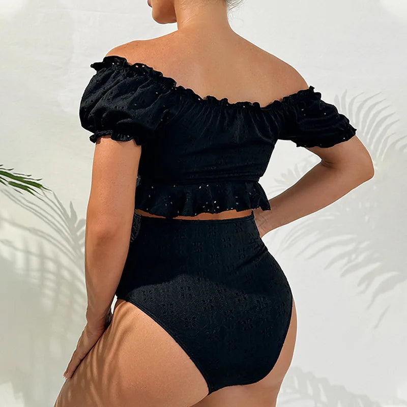 Maternity Bikini Set High Waisted Two Piece Swimsuit Pregnant Women Bathers Black Bathing Suit Summer Beach Swimwear