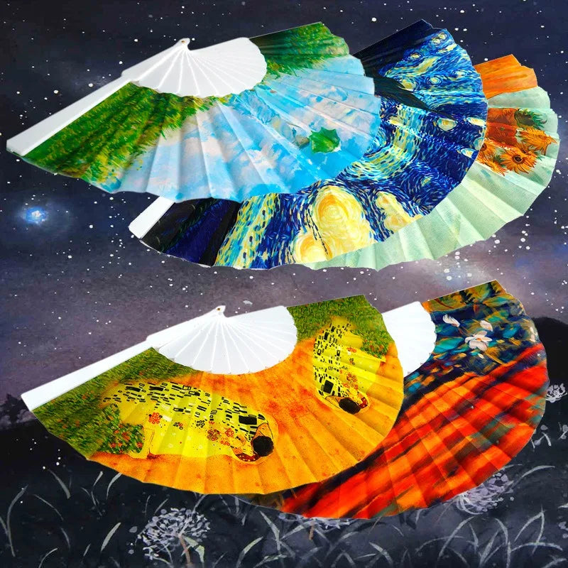 Oil Painting World Famous Painting Folding Fan Plastic Fan Art Craft Gift Home Decoration Ornaments Dance Hand Fan Gifts