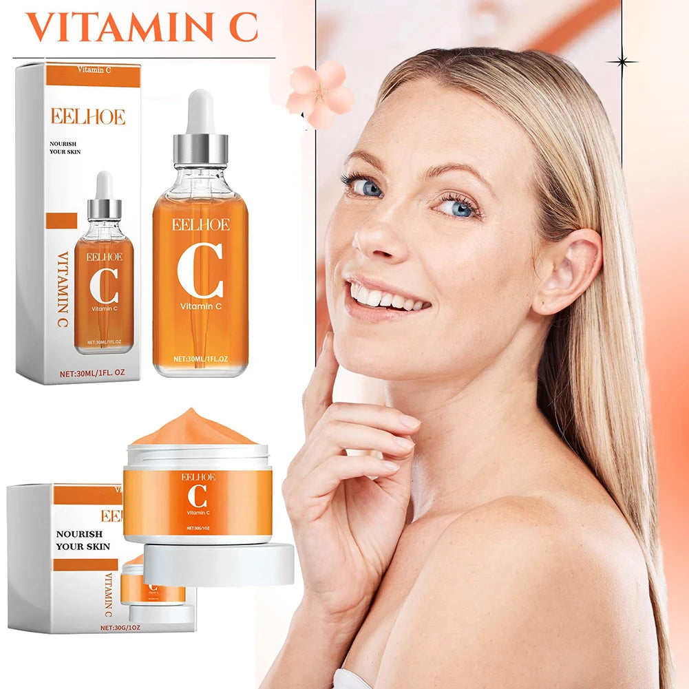 Vitamin C Serum & Vitamin C Cream for Face, Daily Moisturizing Series Hydrate & Plump Skin Care Brightening Serum Even Skin Tone