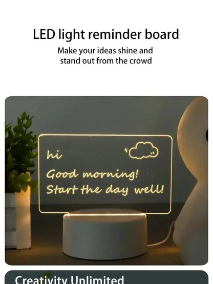 LED Light Note Board USB-Powered with Pen Acrylic Dry Erase Board Clear Desktop Note Message Soft Lights Desk Lamp Gift