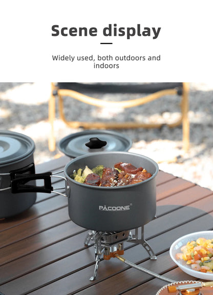 PACOONE Camping Cookware Set Portable Cookware Kit Outdoor Pot Cooking Water Kettle Pan Set Tableware Hiking Picnic Equipment