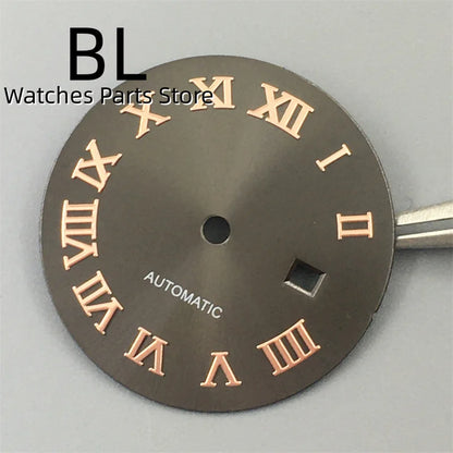 BLIGER 24.5mm Watch Dial Hand Set Sunburst Gray Rose White Mother Pearl Dial Roman Diamond Index Fit NH05 Movement Women Watches