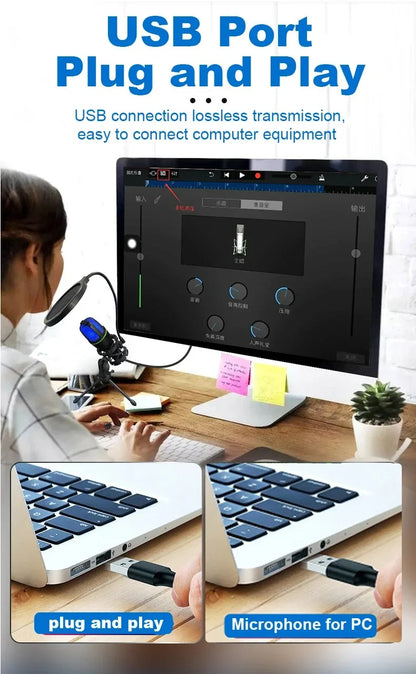 USB condenser microphone RGB desktop recording microphone suitable for PC laptops streaming media video games live streaming con
